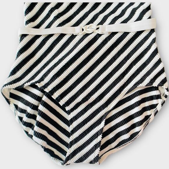 NWT Vintage 70s 80s Jantzen Striped Belted Retro Pinup Bodycon Swimsuit 16 USA - Picture 7 of 16